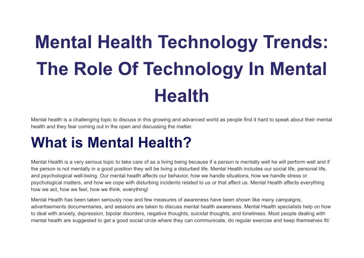 mental health technology trends the role