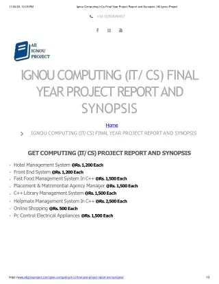 Ignou Computing It Cs Final Year Project Report And Synopsis