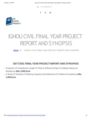Ignou Civil Final Year Project Report And Synopsis