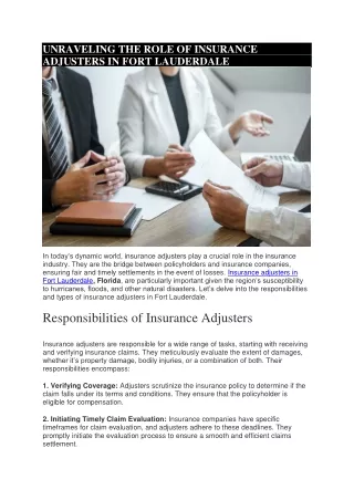 UNRAVELING THE ROLE OF INSURANCE ADJUSTERS IN FORT LAUDERDALE