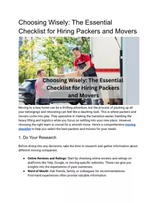 Choosing Wisely_ The Essential Checklist for Hiring Packers and Movers