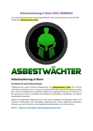 Asbestsanierung in Bonn 0221-96986816