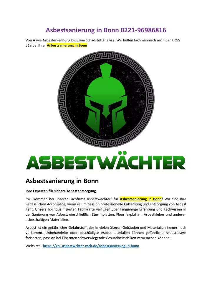 asbestsanierung in bonn 0221 96986816