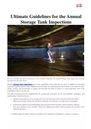 Ultimate Guidelines for the Annual Storage Tank Inspections