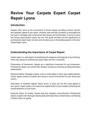 Revive Your Carpets Expert Carpet Repair Lyons!