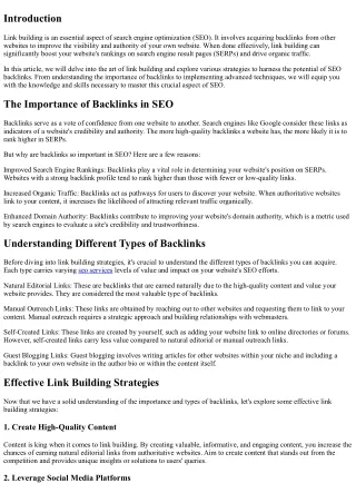 Mastering the Art of Link Building: Harnessing the Potential of SEO Backlinks