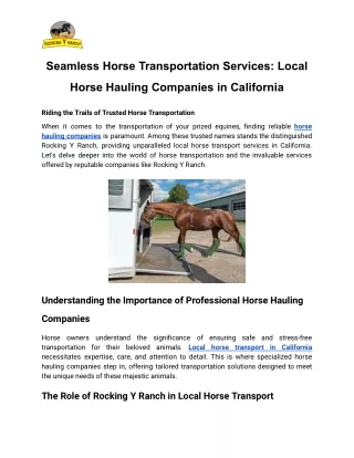 Seamless Horse Transportation Services_ Local Horse Hauling Companies in California