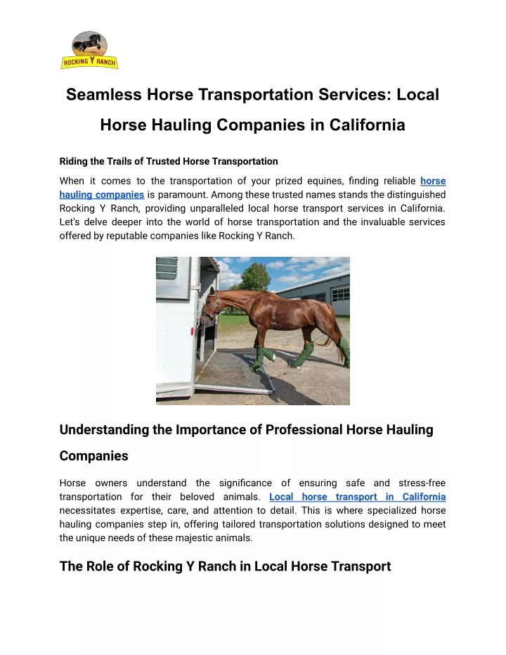 seamless horse transportation services local