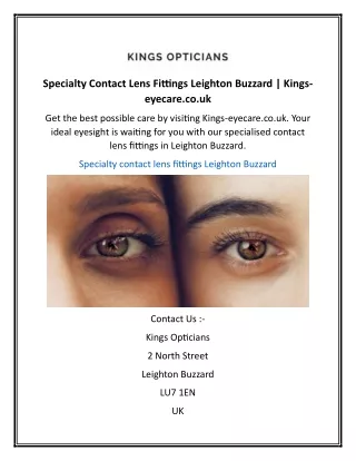 Specialty Contact Lens Fittings Leighton Buzzard  Kings-eyecare.co