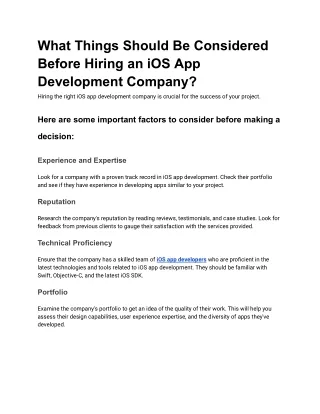 What Things Should Be Considered Before Hiring an iOS App Development Company?