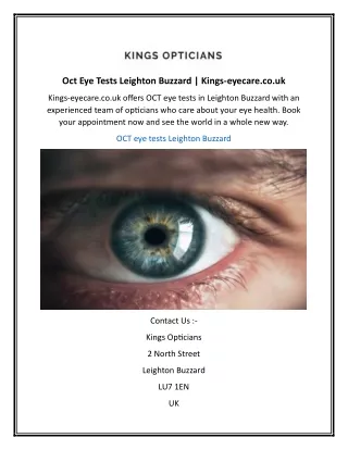 Oct Eye Tests Leighton Buzzard  Kings-eyecare.co.uk