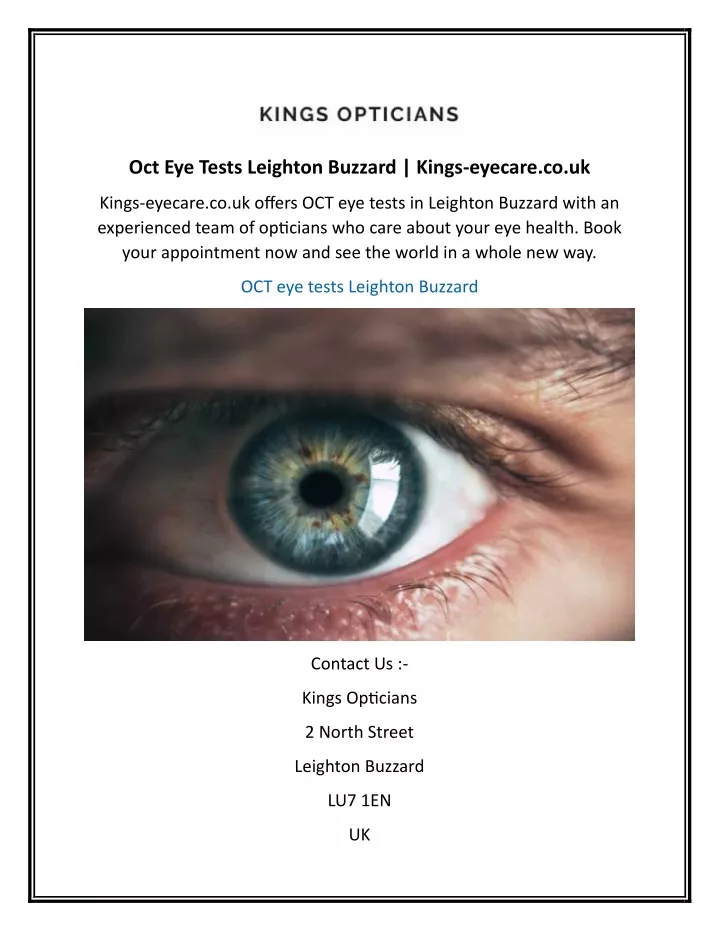 oct eye tests leighton buzzard kings eyecare co uk