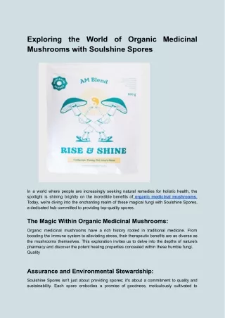 Shop the Organic Medicinal Mushrooms at Soulshine Spores