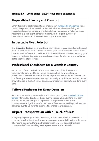 Trumbull, CT Limo Service: Elevate Your Travel Experience