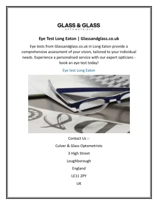Eye Test Long Eaton  Glassandglass.co.uk