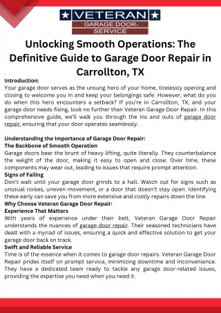 Unlocking Smooth Operations The Definitive Guide to Garage Door Repair in Carrollton, TX