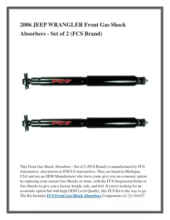 2006 jeep wrangler front gas shock absorbers