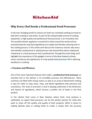 The Need of a Professional Food Processor for Every Chef