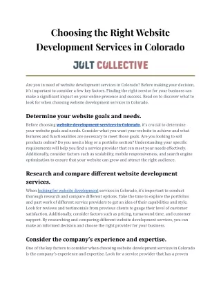Choosing the Right Website Development Services in Colorado