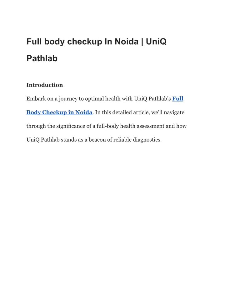 full body checkup in noida uniq