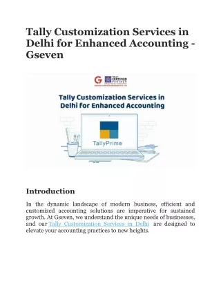 Tally Customization Services in Delhi for Enhanced Accounting