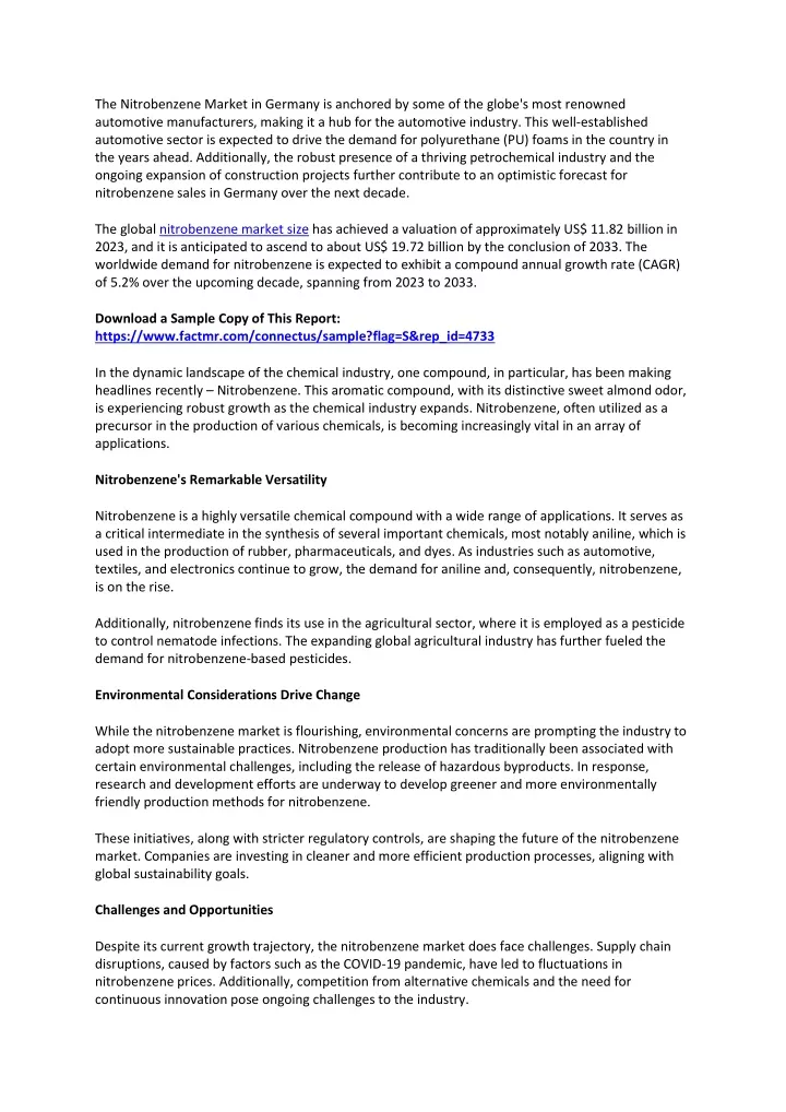 the nitrobenzene market in germany is anchored