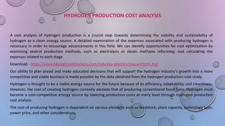 hydrogen production cost analysis