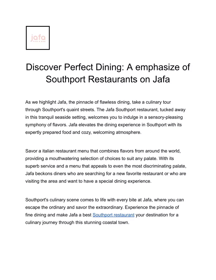 discover perfect dining a emphasize of southport