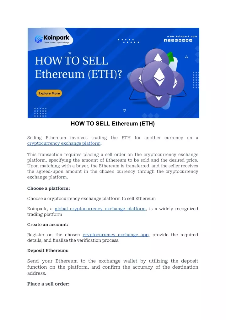 how to sell ethereum eth