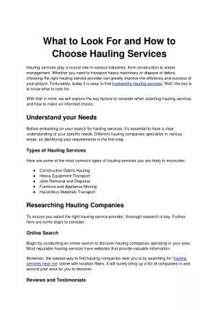 what to look for and how to choose hauling
