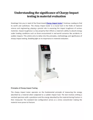 Understanding the significance of Charpy Impact testing in material evaluation