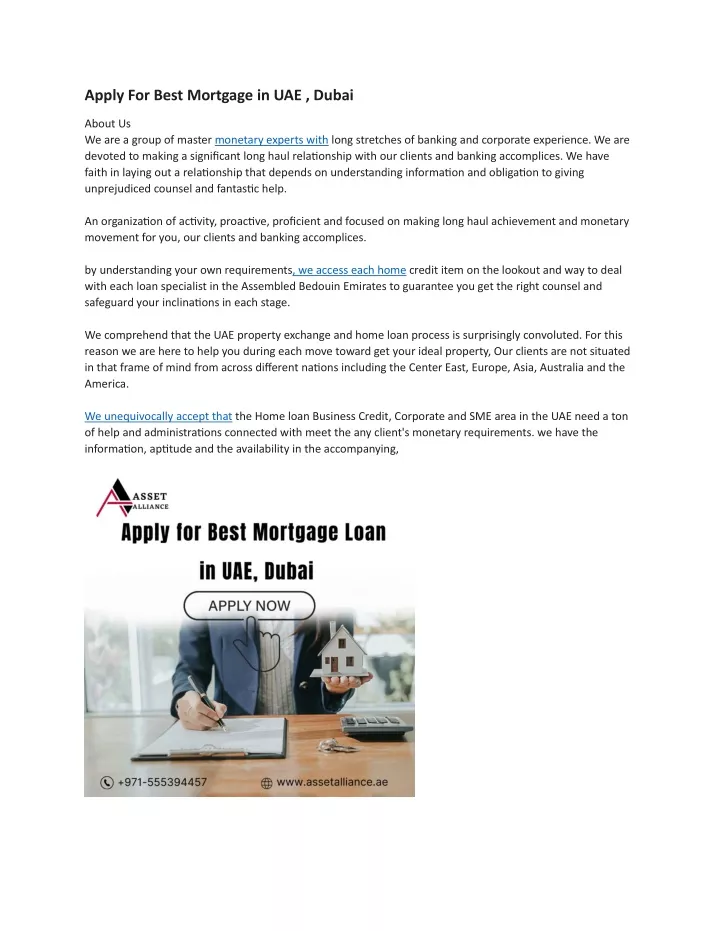 apply for best mortgage in uae dubai