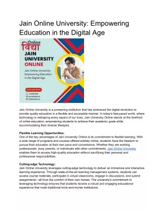 Jain Online University: Empowering Education in the Digital Age