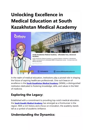 South Kazakhstan Medical Academy Unveiled: Your Gateway to Medical Excellence