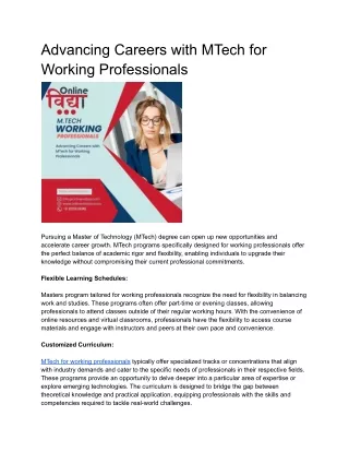 Advancing Careers with MTech for Working Professionals