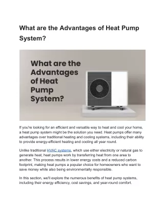 What are the Advantages of a Heat Pump System