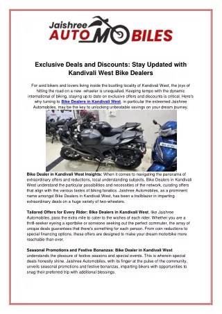 Exclusive Deals and Discounts Stay Updated with Kandivali West Bike Dealers