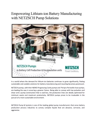 Empowering Lithium-ion Battery Manufacturing With NETZSCH Pump Solutions