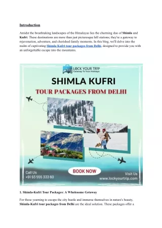 Shimla Kufri tour packages from Delhi,
