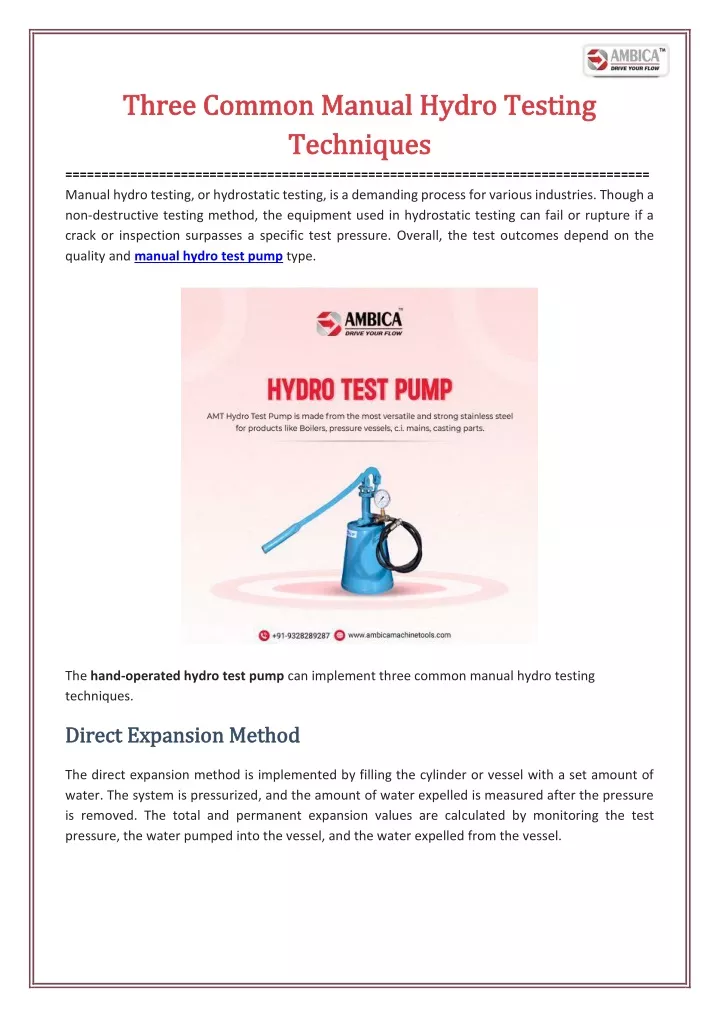 three common manual hydro testing three common