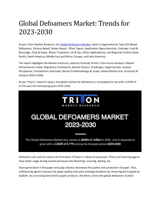 global defoamers market trends for 2023 2030