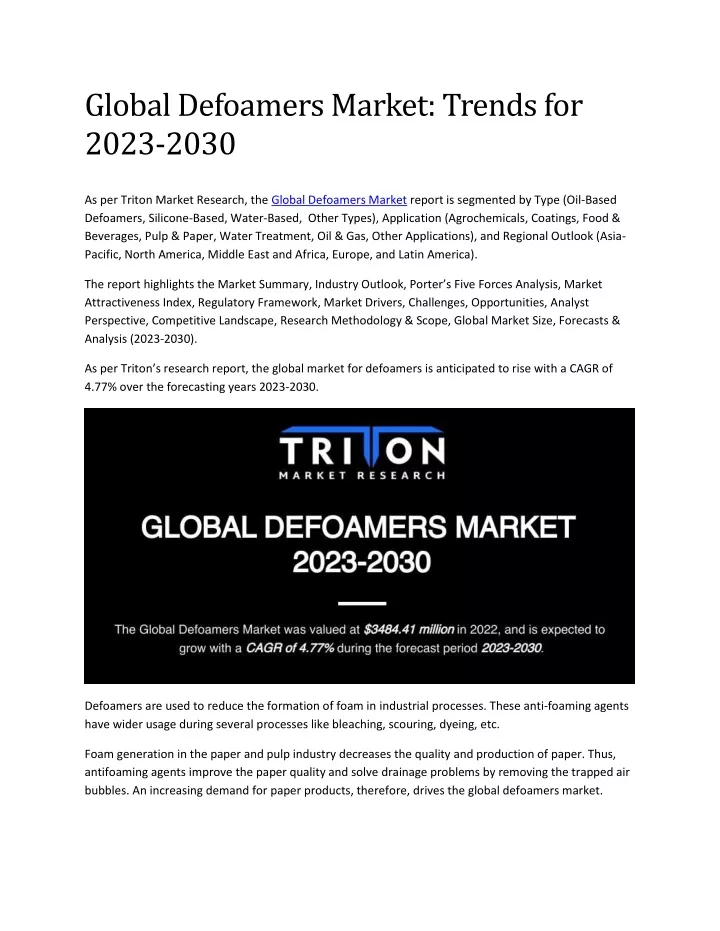 global defoamers market trends for 2023 2030