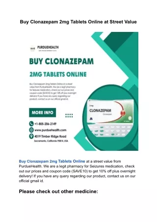 Contact Us Quickly To Buy Clonazepam 2mg Online