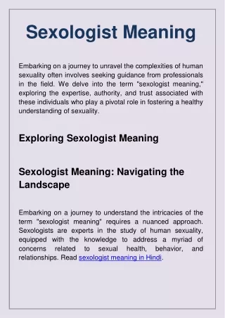 Sexologist Meaning