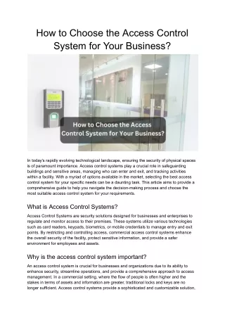 How to Choose the Access Control System for Your Business