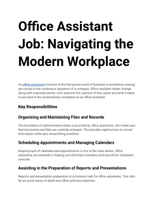 Office Assistant Job in United States