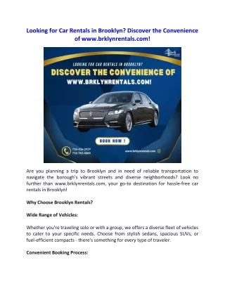 Looking for Car Rentals in Brooklyn - Discover the Convenience of www.brklynrentals.com