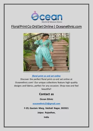 Floral Print Co Ord Set Online | Oceanethnic.com