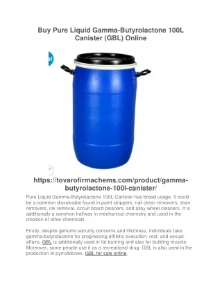 Buy Pure Liquid Gamma-Butyrolactone 100L Canister (GBL) Online