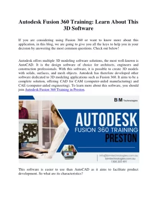Advanced Techniques - Taking Your Autodesk Fusion 360 training to the Next Level in Preston